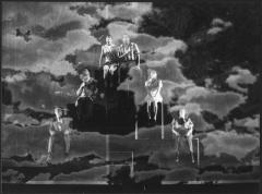 [Richard Fracker, Daryl Henriksen, Susan Hanson, James Butler, Lynnen Yakes, and Mary Ann Hart in the Allen Ginsberg/Philip Glass production "Hydrogen Jukebox" during BAM Spring Series, 1991]