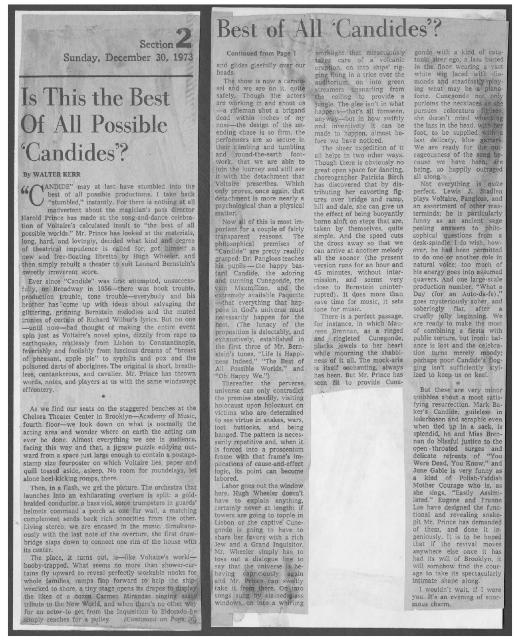 [Chelsea Theater Center production of "Candide," BAM Fall Series 1973 and Broadway 1974]