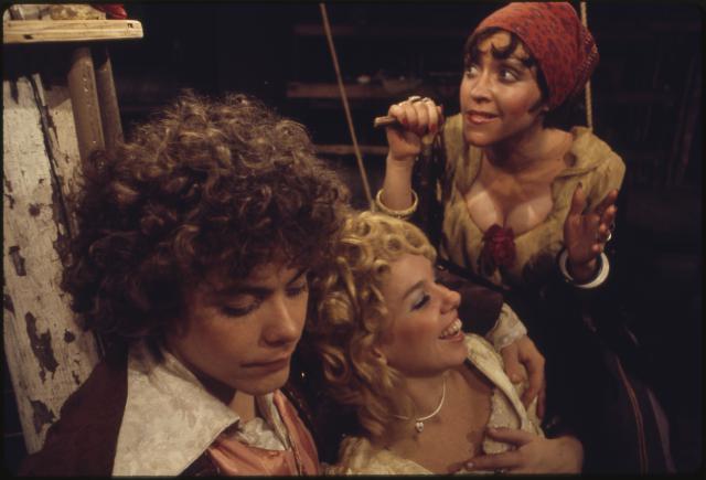[Mark Baker, Maureen Brennan, and June Gable in the Chelsea Theater Center production of "Candide" during BAM Fall Series, 1973]