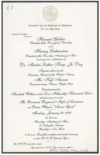 [Invitation to Dr. Martin Luther King, Jr. Day 1998]