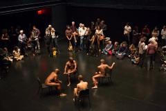 [Clifford Owens, Lawrence Graham-Brown, Wilmer Wilson IV, and Rocheford Belizaire with audience in a scene from the Dread Scott production "Decision" part of "Brooklyn Bred" during the BAM Next Wave Festival, 2012]