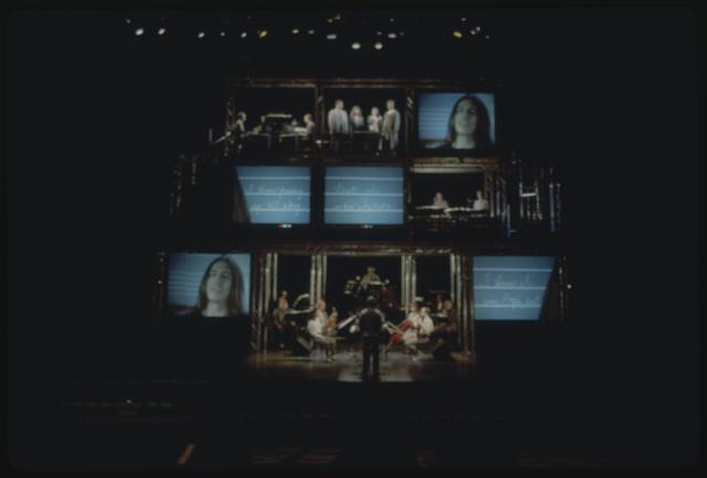 [Steve Reich Ensemble in the Steve Reich/Beryl Korot production "The Cave" during BAM Next Wave Festival, 1993]