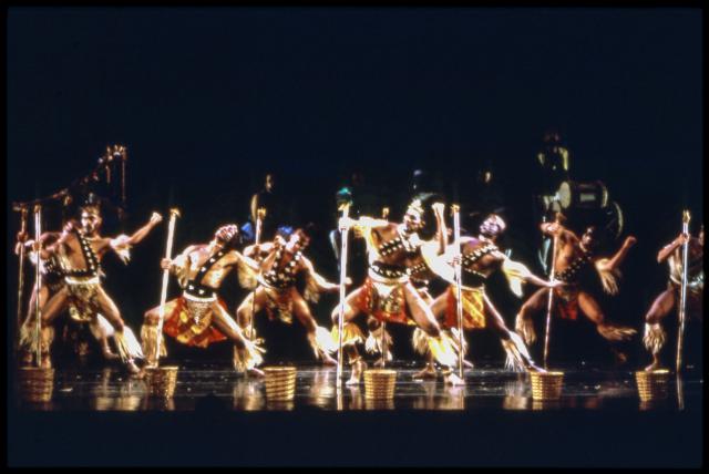 [Scene from "DanceAfrica 1998: African Roots in American Soil: Male Rites of Passage" during BAM Spring Series, 1998]