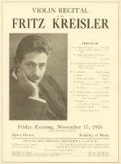 [Detail from Brooklyn Institute of Arts and Sciences Bulletin advertising Fritz Kreisler during Fall Season, 1916]