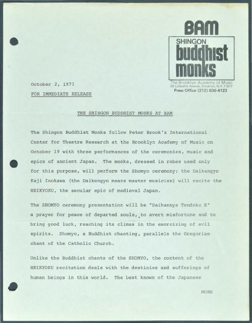 Shingon Buddhist Monks at BAM, 1973