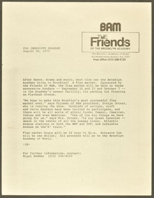 Brooklyn Flea Market Sponsored by the Friends of BAM, 1973