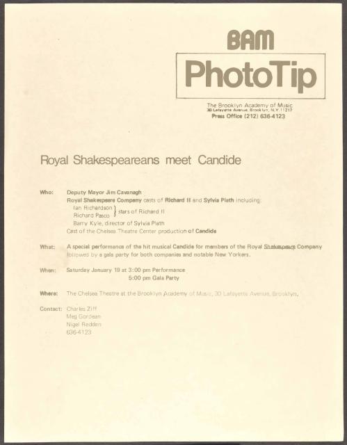 Royal Shakespeareans Meet "Candide," Special Chelsea Theater Center Performance and Gala, 1973