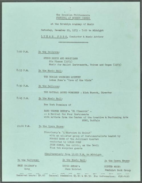 The Brooklyn Philharmonia Festival of Modern Combos, 1973