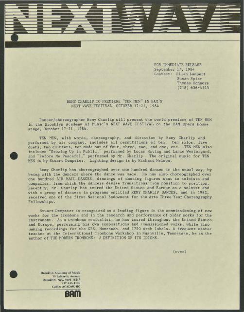 Remy Charlip to Premiere "Tin Men" in BAM's Next Wave Festival, 1984