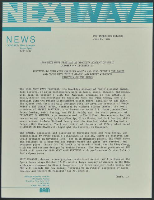 Next Wave Festival at Brooklyn Academy of Music, 1984