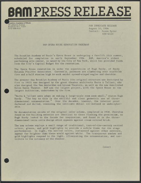 BAM Opera House Renovation Underway, 1984