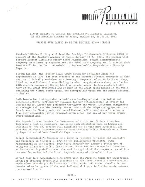 Spring Season of Brooklyn Philharmonic, 1991