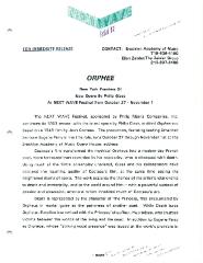 NY Premiere of Philip Glass Opera "Orphee" at BAM Next Wave Festival, 1993