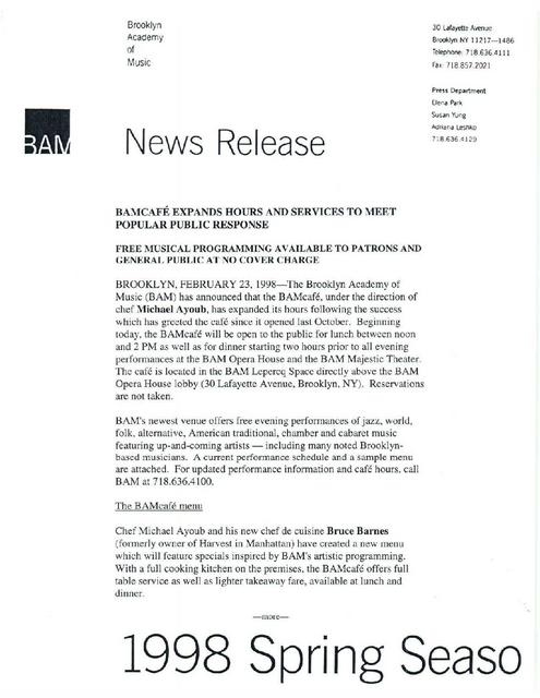 BAMcafé Expands Hours and Services, 1998