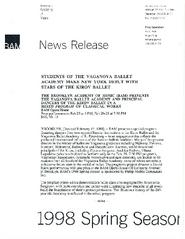 Stars of Kirov Ballet with Students of Vaganova Ballet at BAM, 1998