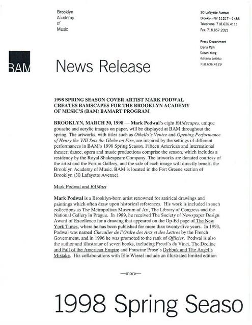 Brooklyn-Born Artist Mark Podwal Creates Works for BAMart, 1998