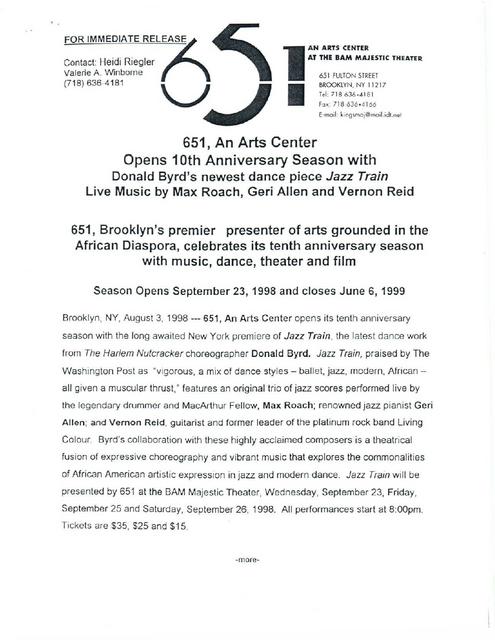 651 Arts Opens 10th Anniversary Season, 1998