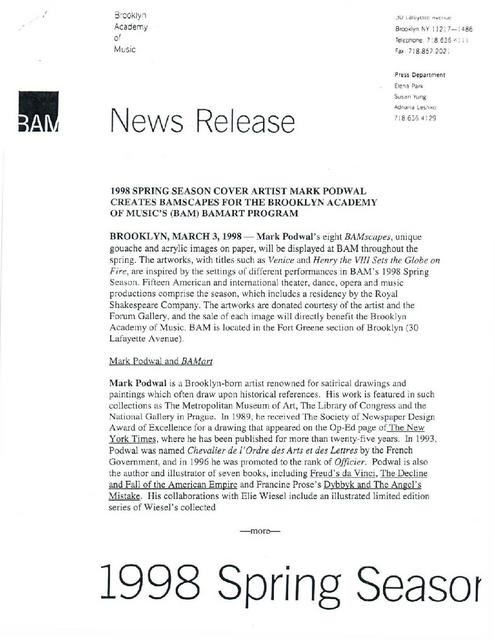 Brooklyn-Born Artist Mark Podwal Creates Works for BAMart, 1998