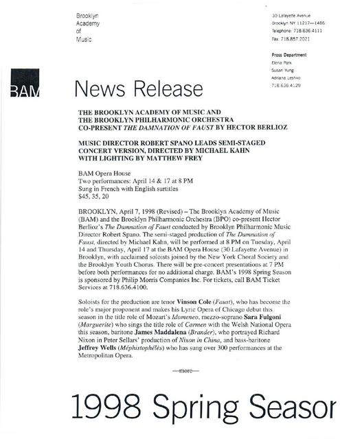BAM and BPO Present "The Damnation of Faust," 1998